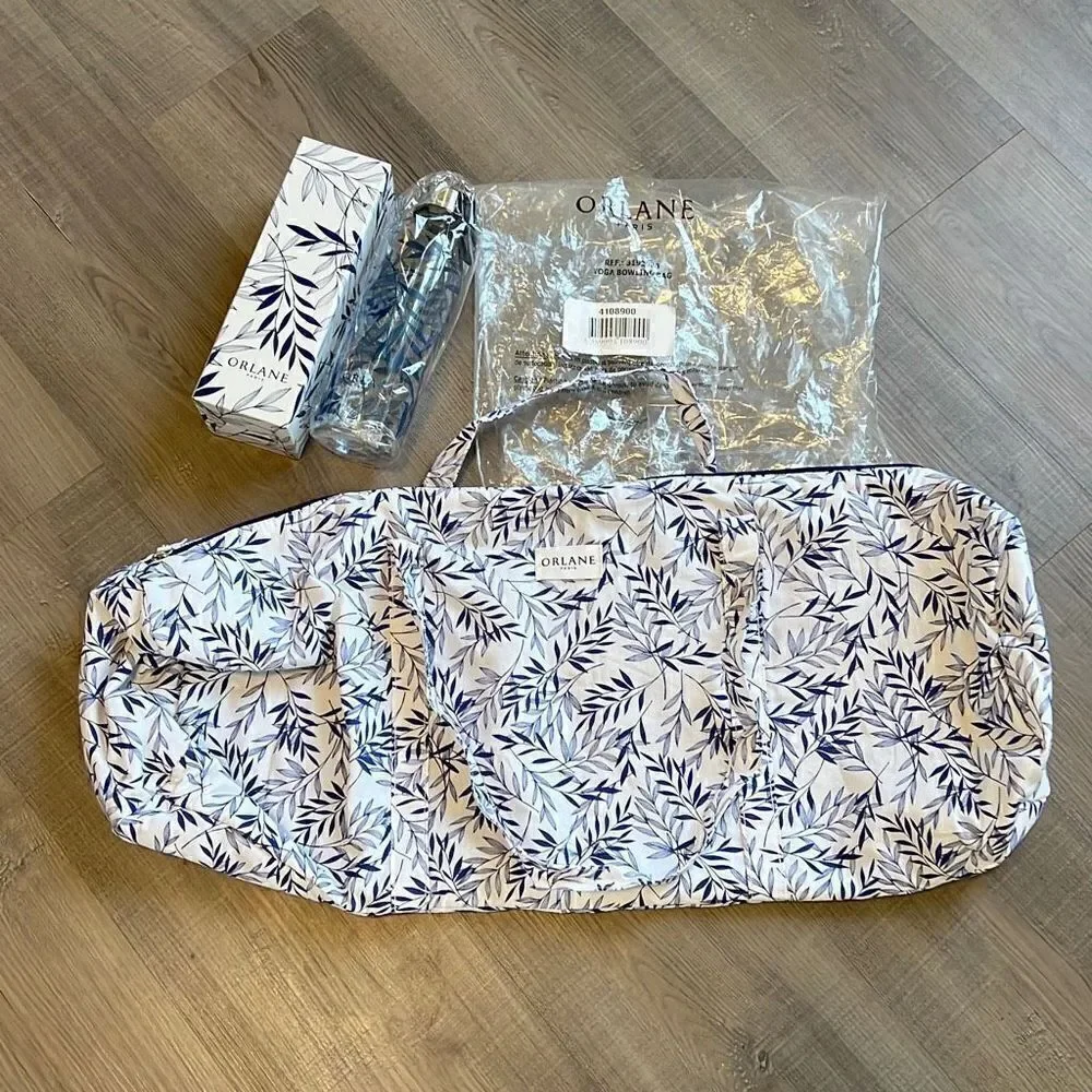 Orlane Paris Yoga Bowling Bag Workout Cosmetic Bag Blue White Floral New